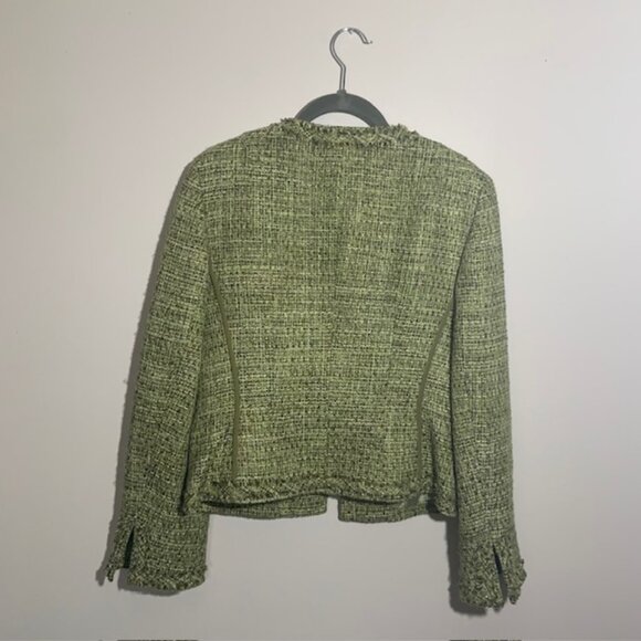 Talbots Collarless Tweed Blazer Eyelash Fringe Trim Preppy Old Money - Size 4 - Picture 10 of 12